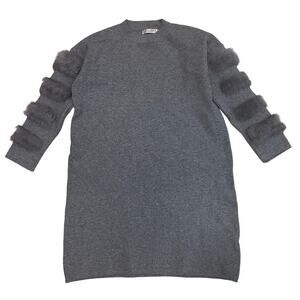 JoyJoy Knit Mini, Real Fur Sleeves | Minimalist Luxe Cozy Glam Sweater Dress New